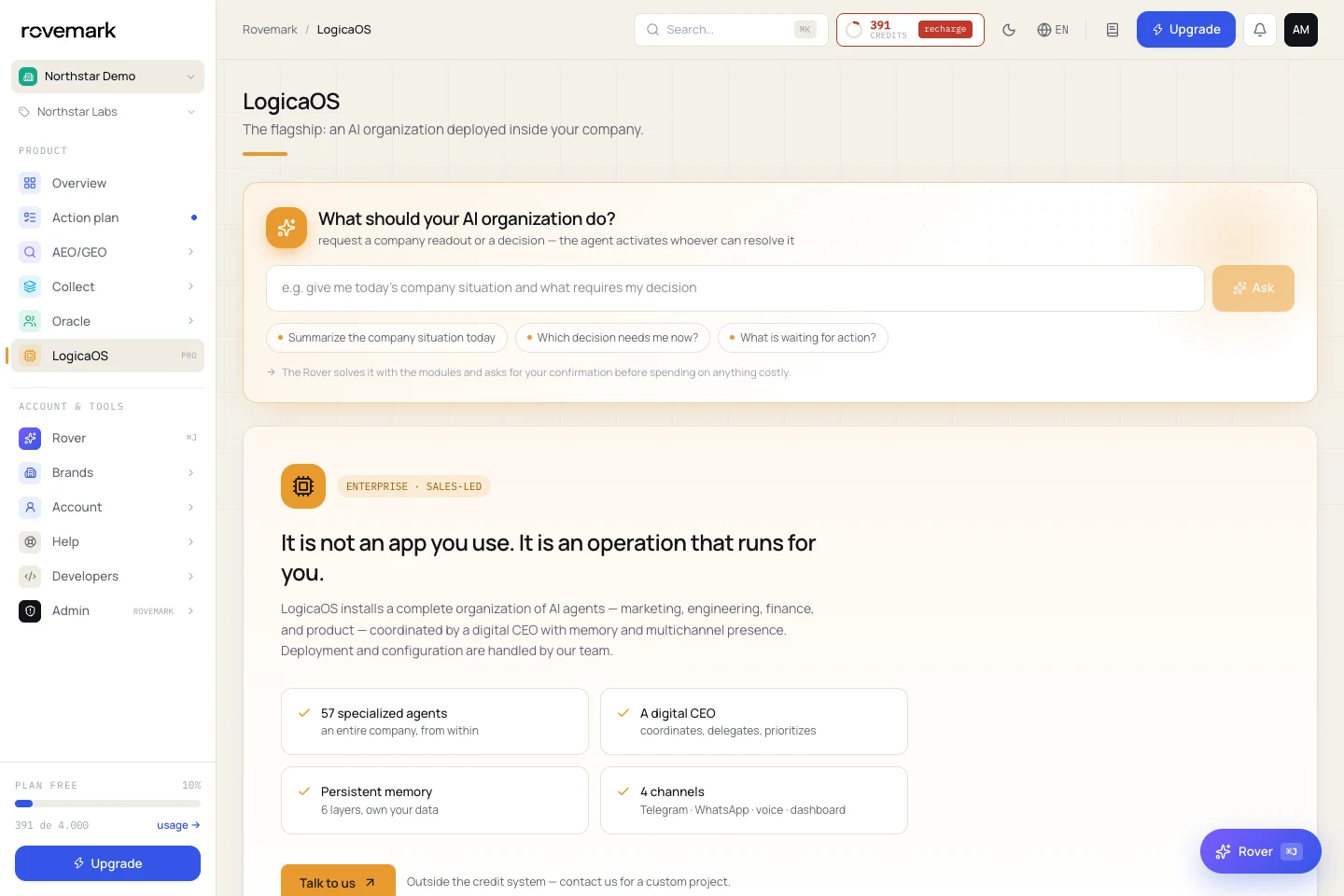 Official LogicaOS product screen using the Northstar Labs demo company